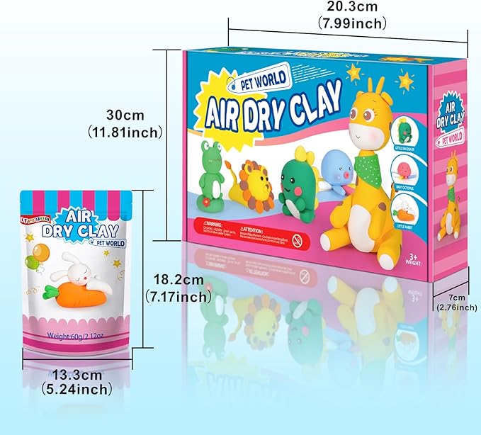 ifergoo Air Dry Clay for Kids - Animal Modeling Clay Kit, 6 Animal Designs with Sculpting Tools & Tutorials, Ultra Light & Soft, Arts & Crafts DIY Creative Toys, Gifts for Age 3-12 Girls & Boys-BubblyBeeBaby