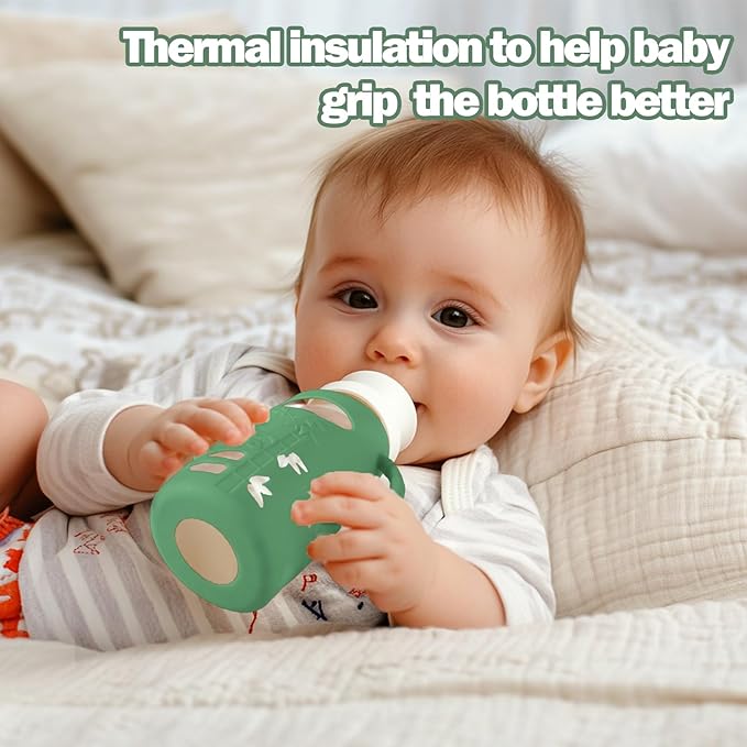 BUSOHA 3 Pack Silicone Sleeves for Dr. Brown's Glass Baby Bottles - Drop Protection Baby Bottle Sleeves Compatible with Dr. Brown's Newborn Glass Bottles with Silicone Handles,8 oz-BubblyBeeBaby