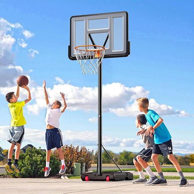 IGL Portable Basketball Hoop, 5.6-10FT Adjustable Basketball Goal System, 44 Inch Outdoor Basketball Hoop & Goals for Kids, Youth, and Adults in The Backyard, Driveway with PC Backboard-BubblyBeeBaby