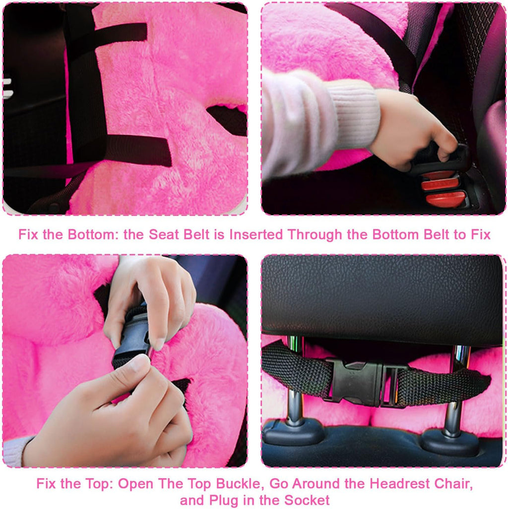 Travel Pillow, Travel Pillow for Kids, Sleeper Hold Pillow Travel, Removable U-Shaped Pillow for Adults and Children to Support Head and Body in The Back Seat of Long Car Trips (Rose Purple)