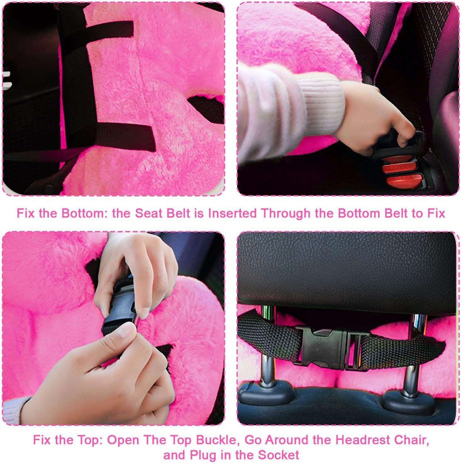 Travel Pillow, Travel Pillow for Kids, Sleeper Hold Pillow Travel, Removable U-Shaped Pillow for Adults and Children to Support Head and Body in The Back Seat of Long Car Trips (Rose Purple)