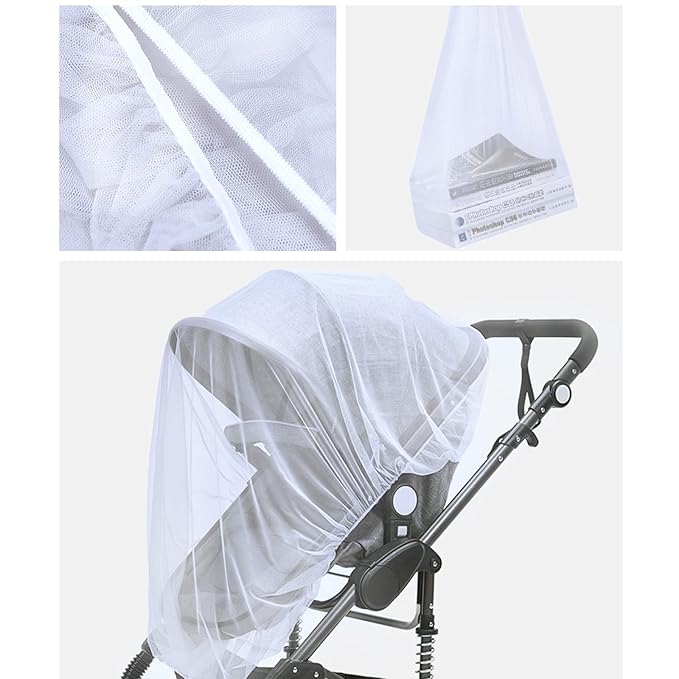 Mosquito Net for Stroller - Protective 2Packs Perfect Bug Net for Strollers, Bassinets, Cradles, Playards,Pack N Plays and Portable Mini Crib (White+Grey)-BubblyBeeBaby