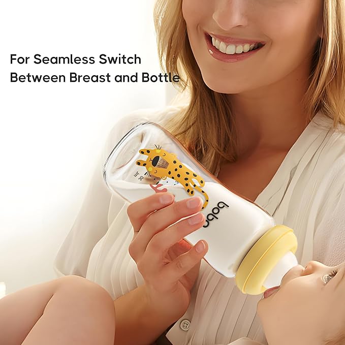 YOHKOH Natural Glass Baby Bottle with Natural Response Nipple, Newborn Anti-Colic Baby Bottles, Wide Neck Mushroom Cap Baby Bottle, Clear (8.8ounce (Pack of 2), Yellow2)-BubblyBeeBaby