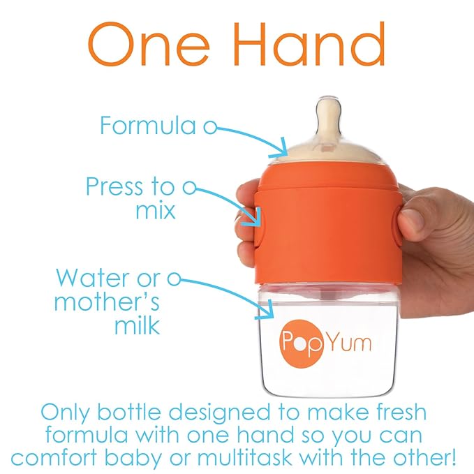 PopYum 5 oz Orange Anti-Colic Formula Making/Mixing/Dispenser Baby Bottles, 2-Pack with #1 Slow Flow Nipples, 150 ml, BPA-Free, Natural Latch-BubblyBeeBaby