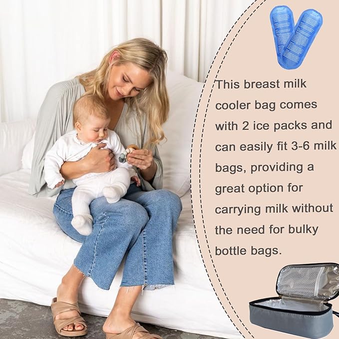 Insulated Breastmilk Cooler Bag with 2 Ice Packs - Breastmilk Cooler Organizer Bag for Daycare, Breastfeeding Mom Travel Outdoor-BubblyBeeBaby