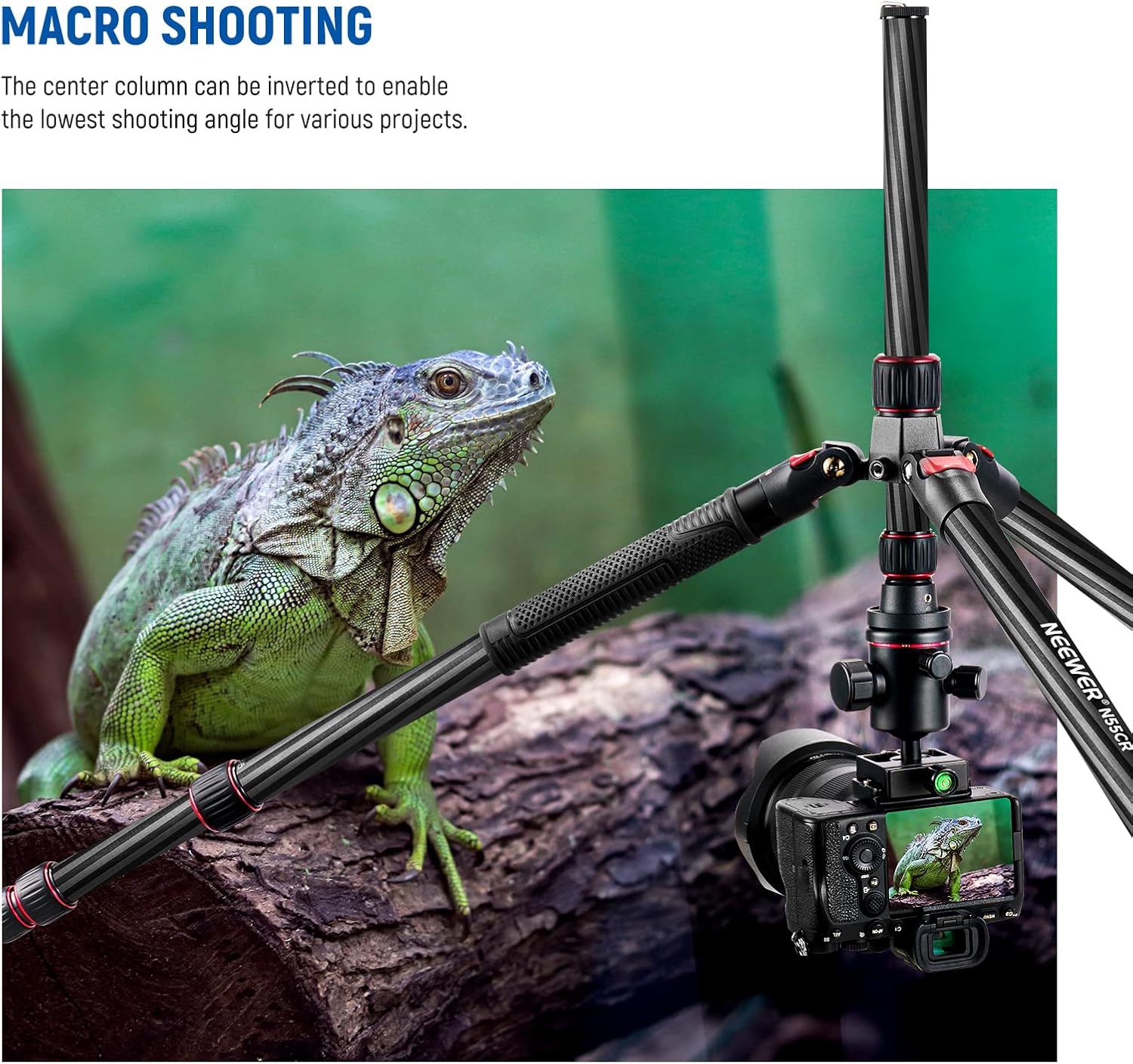 NEEWER Upgraded 80.7" Carbon Fiber Camera Tripod Monopod with Telescopic 2 Section Center Axes, 360° Panorama Ballhead, 1/4" Arca Type QR Plate, Travel Tripod with ø28mm Column, Max Load 26.5lb, N55CR