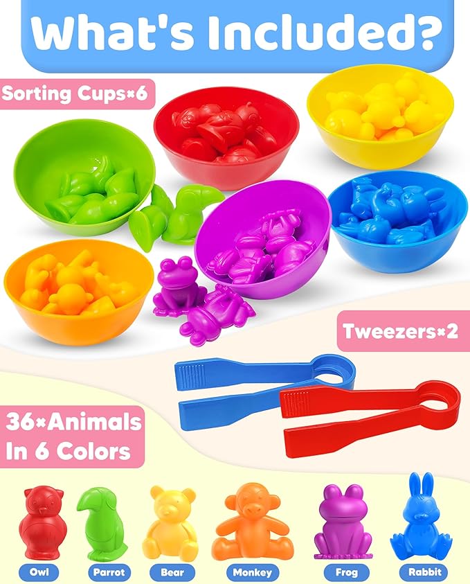 Counting Animals Montessori Toys for 3 4 5 Years Old Boys Girls, Preschool Learning Activities Kindergarten Educational Sensory Toys Gifts for Kids Toddlers Ages 3-5, 4-8-BubblyBeeBaby