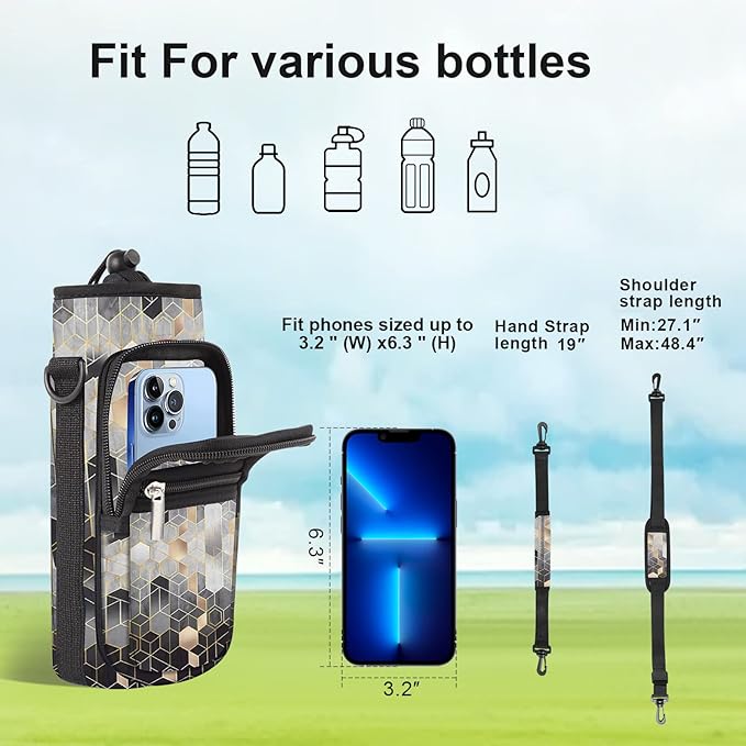 25/32/40/64oz Water Bottle Bag Holder Carrier-Insulated Crossbody Sling Case Sleeve with Strap & Pockets for Men Women Gym Cycling Travel Walking Hiking Camping-BubblyBeeBaby