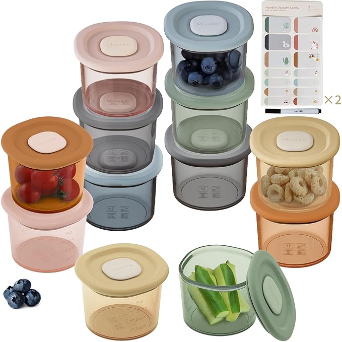 Moonkie Silicone Baby Food Containers | 4 oz Baby Food Storage Jars with Airtight Lids | Reusable Baby Food Jars, Freezer,Microwave and Dishwasher Safe, Perfect for Infant & Toddler-BubblyBeeBaby