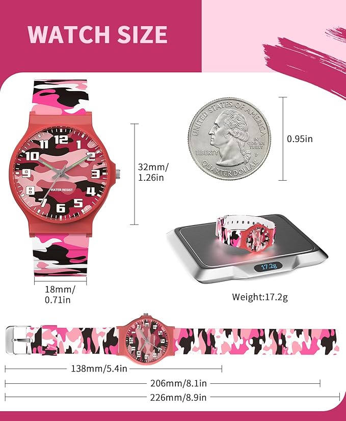 Kids Analog Watch Boys Girls, 30M Waterproof, Sports Watch for Boys, Easy to Read Children's Thin Dial Wrist Watches with Soft Band, for Ages 5-15 Kids Great Birthday Gifts Christmas Day-BubblyBeeBaby