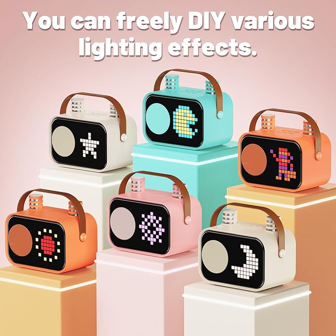 Karaoke Machine for Kids Adults, Portable Bluetooth Karaoke Speaker with 2 Wireless Microphones, Pixel Display Light, Birthday Gifts Toys for Girls & Boys Ages 3, 4, 5, 6, 7, 8, 9,10,11,12+ Years-BubblyBeeBaby