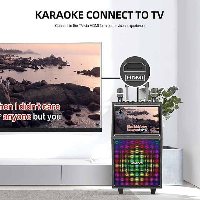Karaoke Machine with Lyrics Display Screen for Adults, Built-in 15 Inches Tablet, Bluetooth Speaker with 2 Wireless Mics, 1000W Peak Power, DJ Lights, Portable Karaoke System for Any Occasion-BubblyBeeBaby
