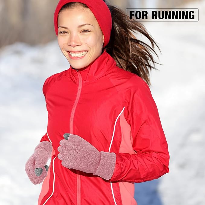 Geyoga 2 Pairs Women's Winter Touch Screen Gloves Soft Warm Fleece Lined Knit Elastic Cuff Winter Texting Gloves-BubblyBeeBaby