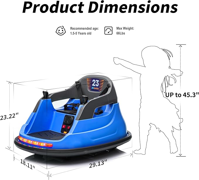 12V Kids Electric Bumper Car, Baby Bumper Car for Toddlers w/Remote Control, 360° Spinning - Blue-BubblyBeeBaby