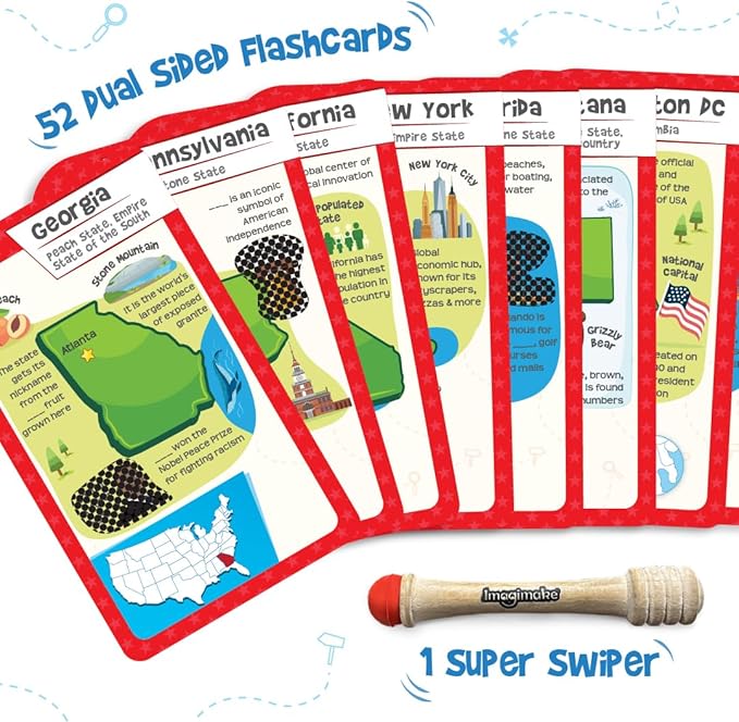 Imagimake Mapology USA Flash Cards | Learn United States Along with Flags and State Shapes | Ages 8-12 | Foam Jigsaw Puzzle, Fun Facts, Educational Toy for Kids | Gift for Christmas and Birthdays-BubblyBeeBaby