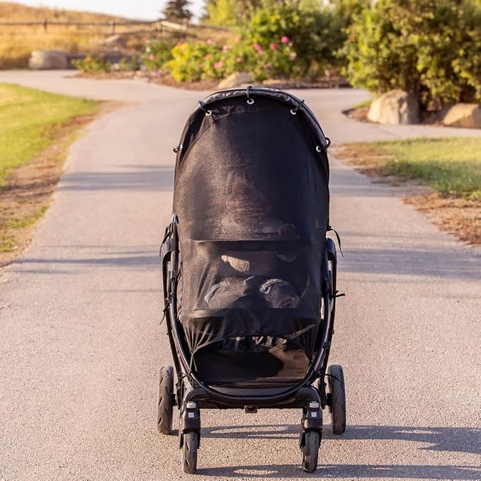 Stroller Sun Shade - Universal UV Protection Cover for Strollers Sunshade with See Through, Clip-On Sun Blocker, Sun Shield for Baby, Breathable Adjustable Fit, Full Coverage, XL Black-BubblyBeeBaby