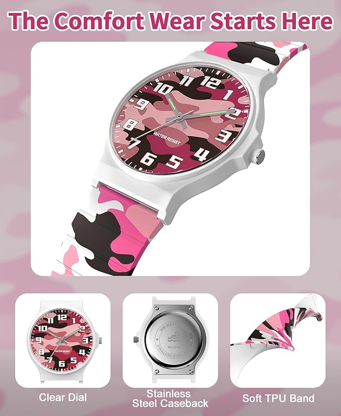 Kids Analog Watch Boys Girls, 30M Waterproof, Sports Watch for Boys, Easy to Read Children's Thin Dial Wrist Watches with Soft Band, for Ages 5-15 Kids Great Birthday Gifts Christmas Day-BubblyBeeBaby