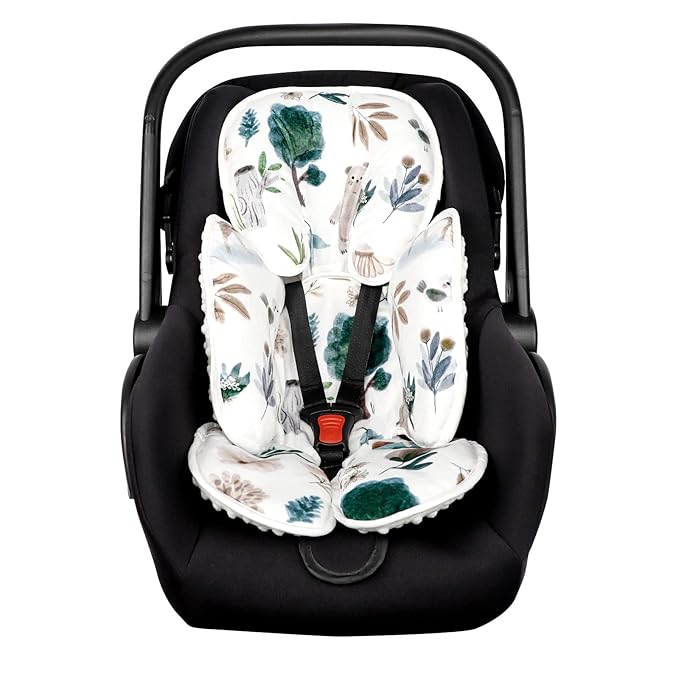 2 in 1 Infant Car Seat Insert, Car Seat Head Support Baby Girls Boys, Soft Newborn Carseat Insert Cushion, Perfect for Carseats, Strollers, Swings (White Animals)-BubblyBeeBaby