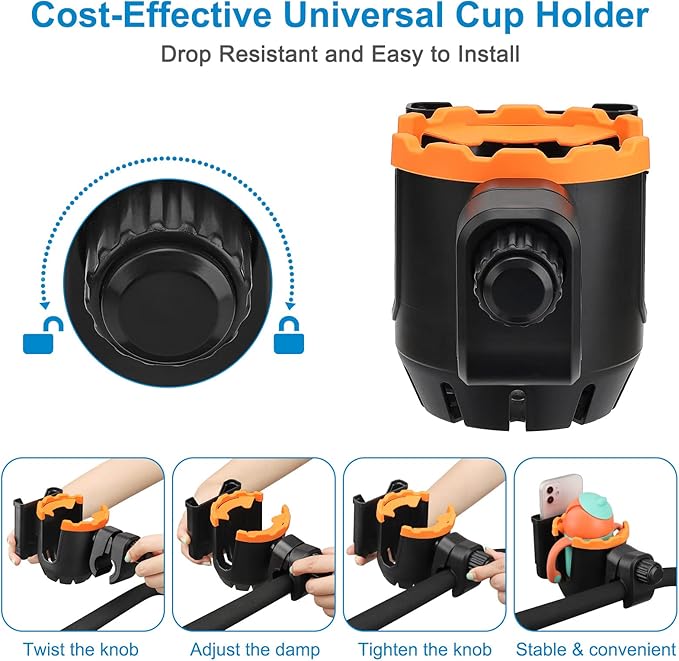 Accmor Stroller Cup Holder with Phone Holder, Universal Cup Holder, Bike Cup Holder, 360° Rotatable Large Caliber Drinks Holder for Stroller, Bike, Wheelchair, Walker-BubblyBeeBaby