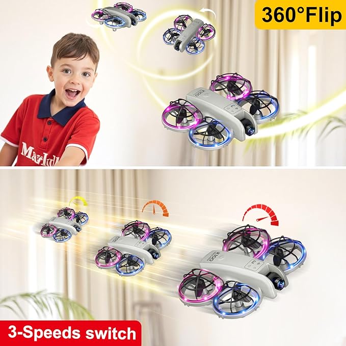 K100Max Mini Drones With Camera For Kids And Begginers, Indoor Small Helicopter Plane Quadcopter With Screen Remote Controller, Gift Toy for Boys and Girls, Headless Mode, 2 Batteries(Gray)-BubblyBeeBaby