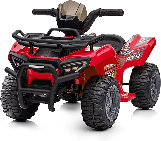 Kids ATV 4 Wheeler, 6V Ride-On Toy for Toddlers Boys & Girls with Music, Forward & Reverse - Red-BubblyBeeBaby