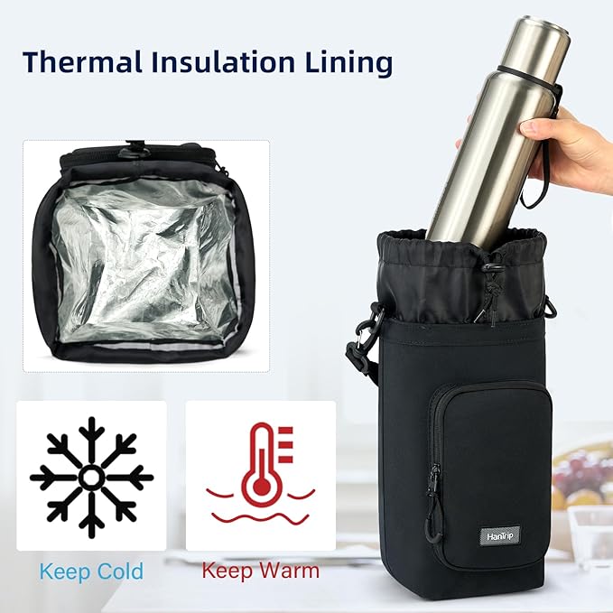 Insulated Water Bottle Carrier Bag with Strap Phone Pocket for 25/32/40/64 oz Tumbler Cup, Water Bottle Holder-BubblyBeeBaby