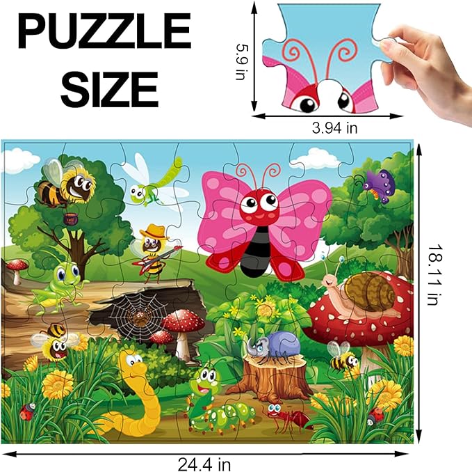 Jumbo Floor Puzzle for Kids, Large Jigsaw Puzzles 35 Piece for Kids Ages 3-5,Preschool Learning & Education Toys, Gifts for 4-8 Year Old Boys and Girls (Insect)-BubblyBeeBaby