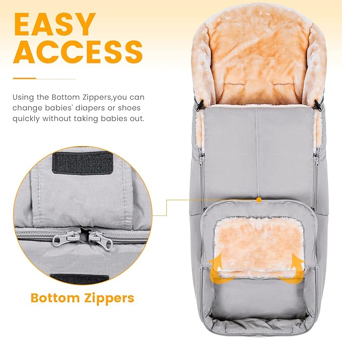 Orzbow Stroller Footmuff Universal | Faux Wool Baby Bunting Bag | Warm, Weather-proof, Adjustable Buckles | Winter Stroller Blanket Cover | Baby Sleeping Bag for Cold Weather Accessories, Light Gray-BubblyBeeBaby