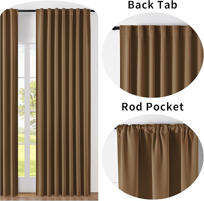 Joydeco Custom Blackout Curtains for Bedroom, 1 Panel Room Darkening Curtains & Drapes for Living Room Window Rod Pocket Back Tab (Custom Size,Brown)-BubblyBeeBaby