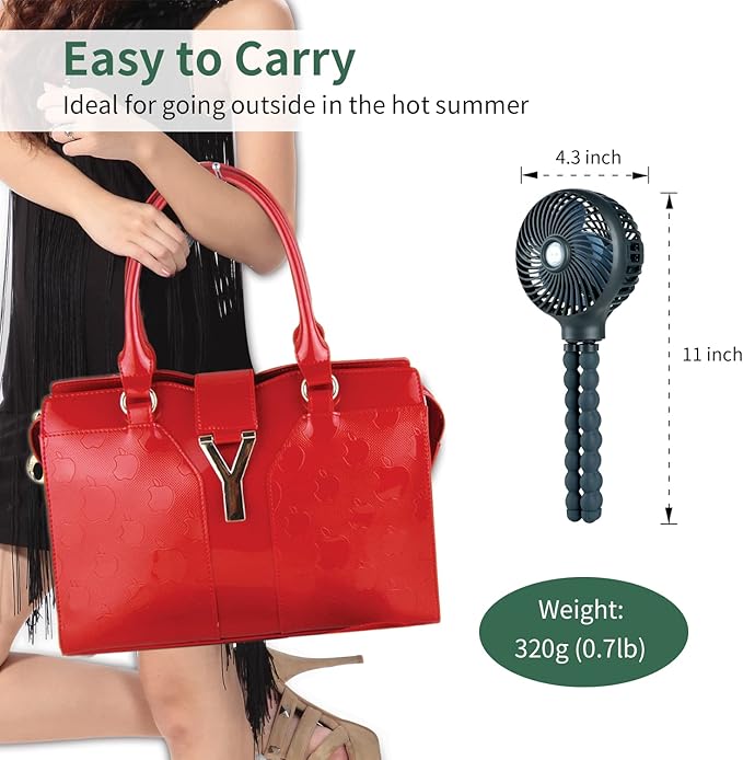 snawowo Mini Handheld Personal Portable Fan, Baby Stroller Fan, Car Seat USB or Battery Powered, with Flexible Tripod Clip on Student Bed Desk Bike Crib Treadmill Camping Traveling(Dark Blue)-BubblyBeeBaby