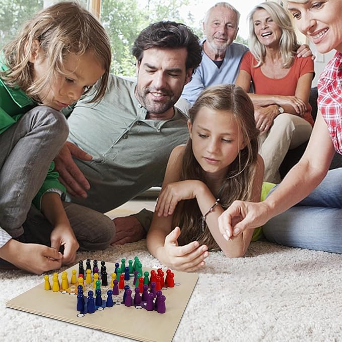 Juegoal 7-in-1 Wooden Board Game Set for Kids Adults, Tabletop Combo Classic Travel Portable Board Games (Chess, Checkers, Chinese Checkers, Backgammon, Parcheesi, Snakes and Ladders, Tic Tac Toe)-BubblyBeeBaby