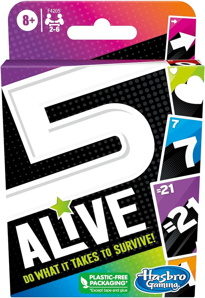 Hasbro Gaming 5 Alive Card Game, Fast-Paced Game for Kids and Families, Easy to Learn, 2 to 6 Players, Fun Summer Activities, Vacation Travel Essentials, Ages 8+-BubblyBeeBaby