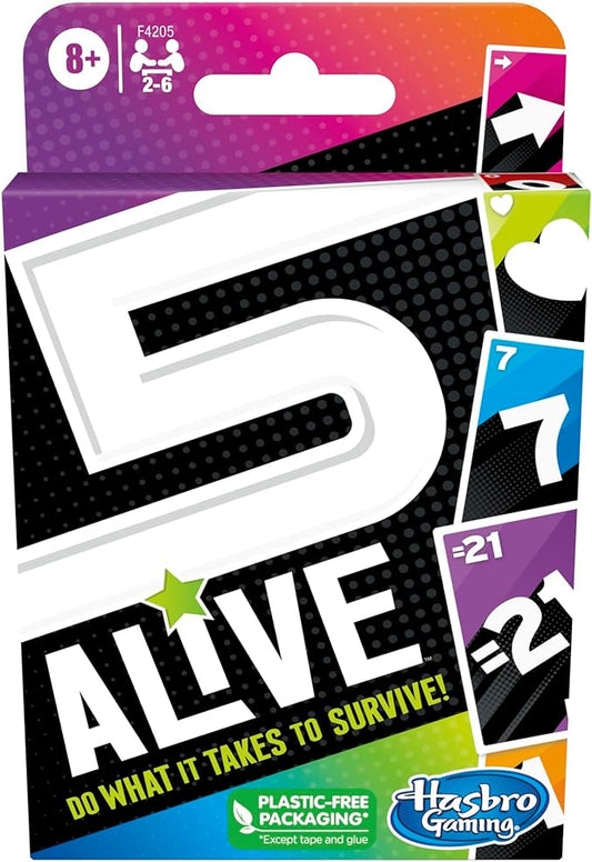 Hasbro Gaming 5 Alive Card Game, Fast-Paced Game for Kids and Families, Easy to Learn, 2 to 6 Players, Fun Summer Activities, Vacation Travel Essentials, Ages 8+-BubblyBeeBaby