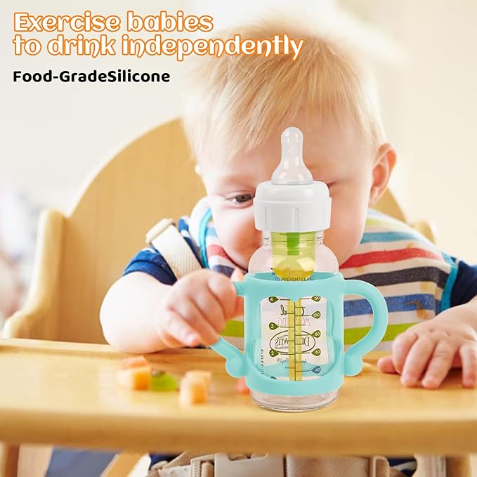 HUAKENER Silicone Baby Bottle Handles (4 Pack) - Easy Grip Holder for Dr. Brown Narrow Bottles - BPA Free-BubblyBeeBaby