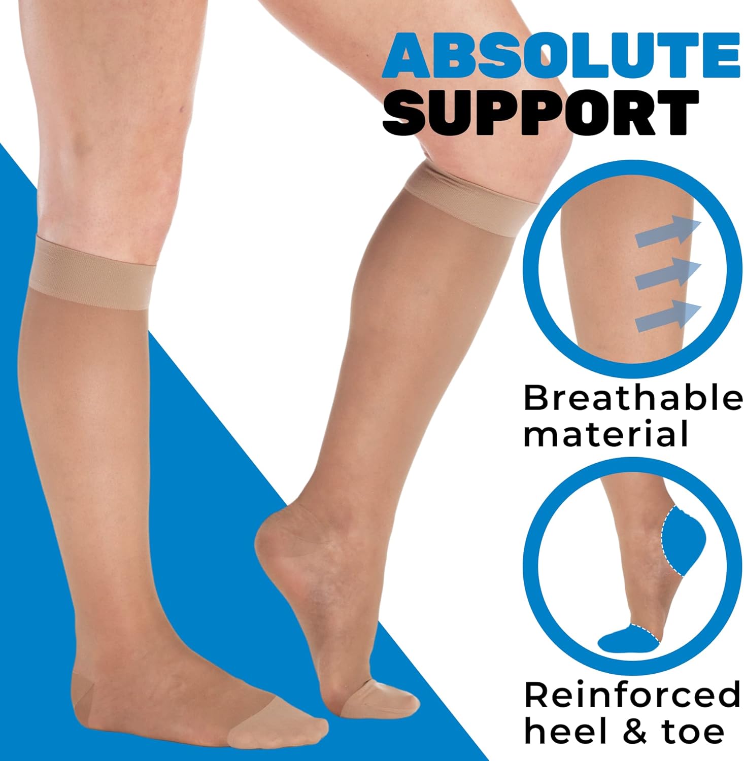 (3 Pairs - Closed Toe) Made in USA - Sheer Compression Stockings for Women 15-20mmHg - Womens Compression Socks for Circulation during Travel, Airplane, Sport, Athletic - Taupe, X-Large - A101T4-3