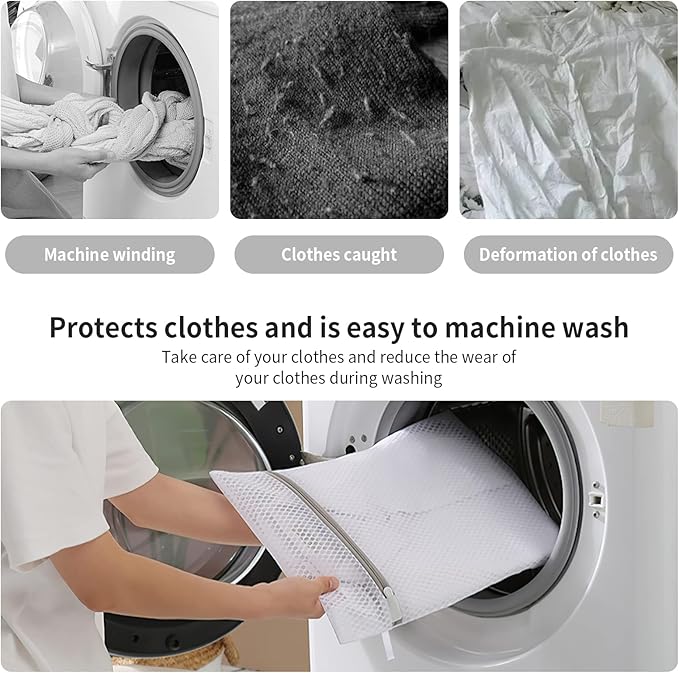 Honeycomb Lingerie Bags with Hanging Loop- 2Pack MDSXO Mesh Laundry Bags for Washing Delicates, White Wash Bags for Lingerie, Baby Clothes [1Medium+ 1Large]-BubblyBeeBaby