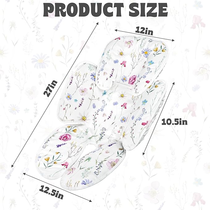 Pea Pod Infant Car Seat Pad 2-in-1 Baby Car Seat Head & Body Support for Newborn Girl Reversible 3 Layer Warm Preemie Carseat Stroller Cushion Headrest with Soft Minky Dot Fabric, Wildflower-BubblyBeeBaby