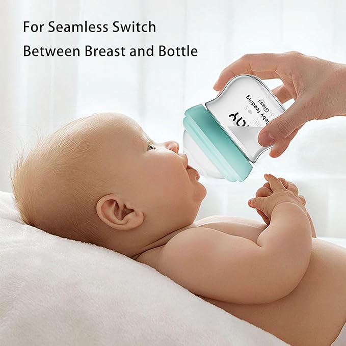 Natural Glass Baby Bottle for Breastfeeding Babies, 5.4oz Anti-Colic Baby Bottle with Natural Response Nipple(S), Clear, Wide Neck, 2 Pack, 1 Months+-BubblyBeeBaby