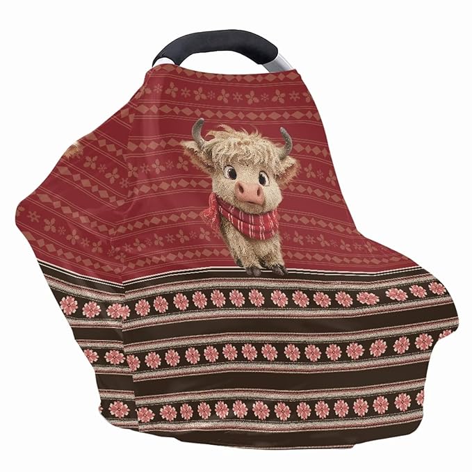 Binienty Christmas Highland Cow Car Seat Canopies for Baby Boys Girls, Mom Nursing Breastfeeding Covers Infant Stroller Cover, Holiday Gifts-BubblyBeeBaby