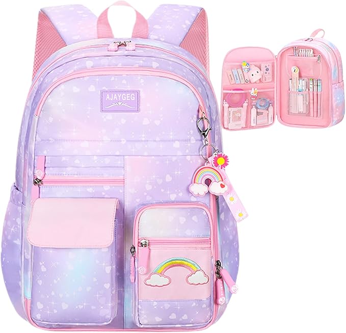 Kawaii Backpack - Pink & Purple Starry Rainbow Bookbag for Girls & Kids-BubblyBeeBaby