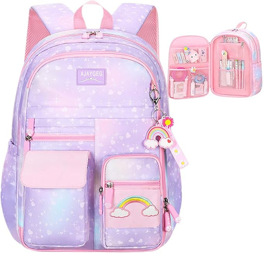 Kawaii Backpack - Pink & Purple Starry Rainbow Bookbag for Girls & Kids-BubblyBeeBaby