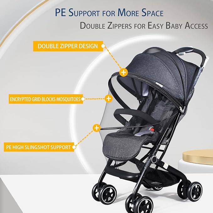Mosquito Net for Stroller, Universal 3D Baby Bug Net with Two-Way Zippers & Storage Bag, Breathable & Foldable Netting for Stroller, Bassinet,Cradle（Black）-BubblyBeeBaby