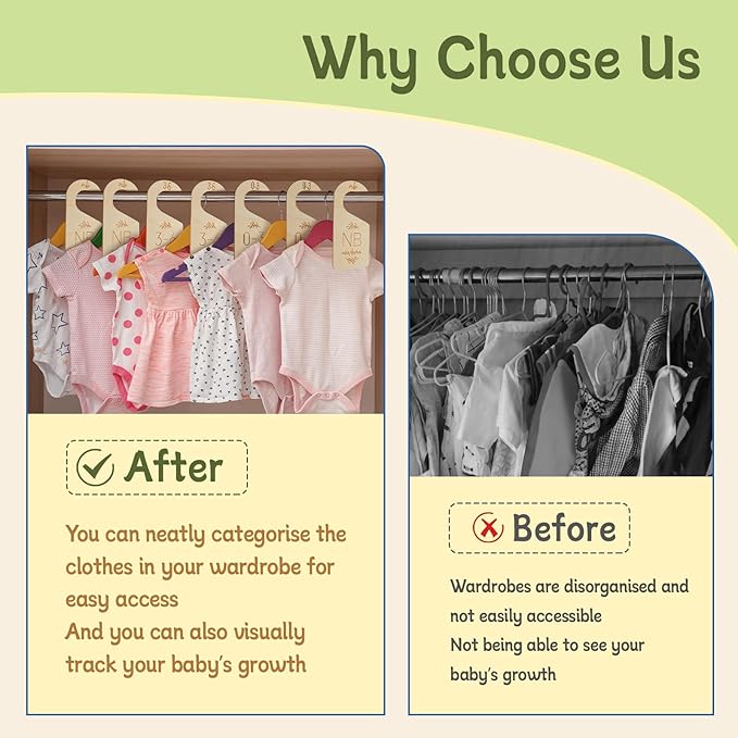 16Pcs Baby Closet Dividers Cute Baby Clothes Organizer Double Face Baby Closet Organizer for Clothes Organizer Wooden Baby Closet Dividers for Infant to Toddler-BubblyBeeBaby
