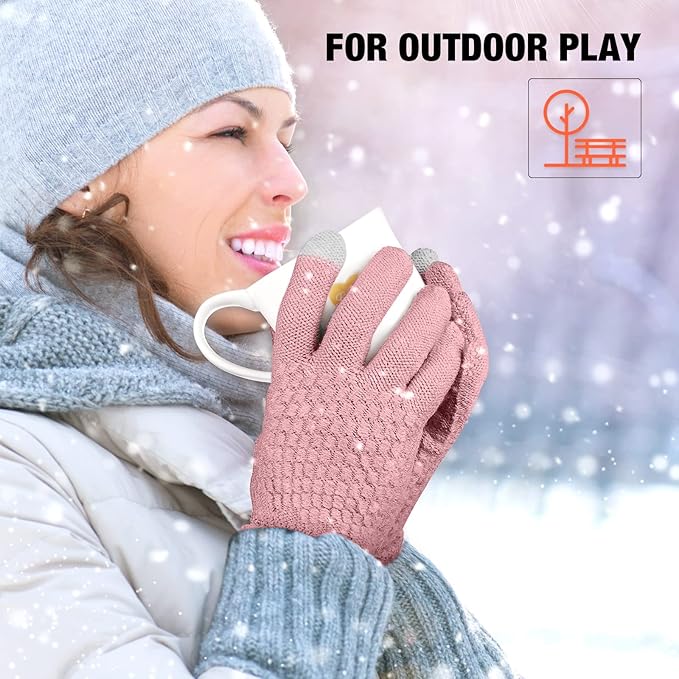 Geyoga 2 Pairs Women's Winter Touch Screen Gloves Soft Warm Fleece Lined Knit Elastic Cuff Winter Texting Gloves-BubblyBeeBaby
