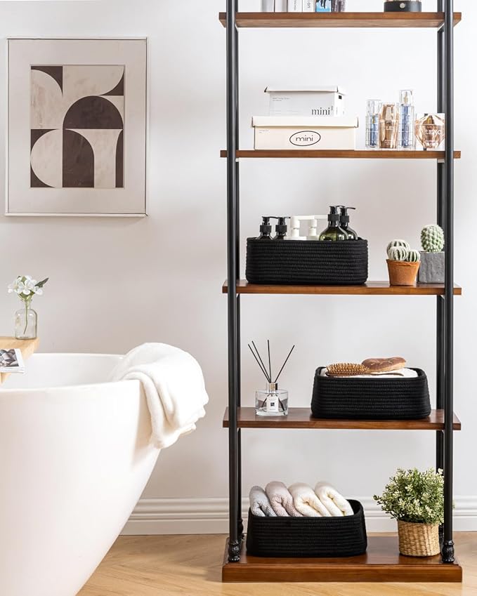 KALLAX Small Woven Basket, 12 x 8 x 4.5 Inches, Storage Basket for Organizing, Cute Small Rope Shelf Closet Cube Storage Bins Baskets for Shelves, Dog Toy Gift Baskets Empty, 3 Packs, Black-BubblyBeeBaby