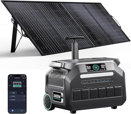 IEE 2400W/2048Wh Solar power station With 400W Solar Panel,P2400 Solar Generator,1800W Super Fast Charging, LiFePO4 (LFP) Battery,APP Control Emergency Power Station for Home, Camping, Power Outages-BubblyBeeBaby