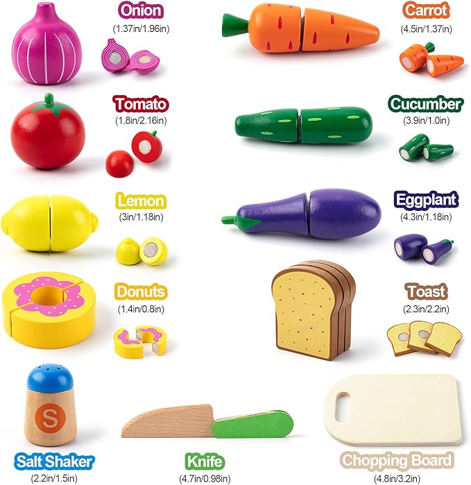 Juboury Pretend Play Kitchen Set - Toy Kitchen Accessories with Stainless Steel Cookware Pots and Pans, Plates, Cooking Utensils, Kids Chef Coat & Hat, Wooden Play Food for Kids, Girls, Boys, Toddlers-BubblyBeeBaby