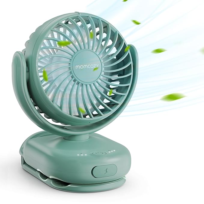 Momcozy Portable Fan with Clip | 4-Speed Mini-Fan for Carrier | Personal Fans Ultra Lighter 0.26lb | Gaps ≤4.5mm | Handheld Cooling | Rechargeable Rotate for Diaper Backpack/Stroller/Carrier/Chair-BubblyBeeBaby