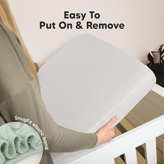 KeaBabies 2-Pack Organic Crib Sheets for Boys, Girls - 52x28 Fitted Crib Mattress Sheet Neutral, Breathable Jersey Cotton Cover for Baby Bed, Toddler Mattress, Soft & Cute Prints (Sage)-BubblyBeeBaby