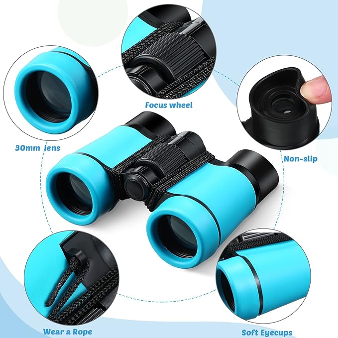 12 Pcs Kids Binoculars - Shock Proof, Folding, Small Telescope for Age 3-12 Boys & Girls - Educational Learning Binoculars for Hunting, Bird Watching, Camping & Outdoor-BubblyBeeBaby